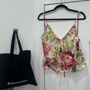 Reformation Silk Flower Pattern Top 100% Silk